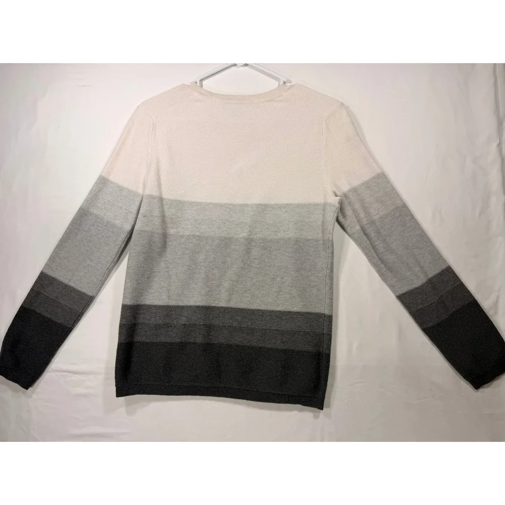 Tommy Hilfiger V-Neck Sweater Womens Medium Grey Cream Colorblock Cotton‎